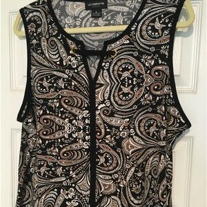 Liz Claiborne Career women's sleeveless black Paisley print top